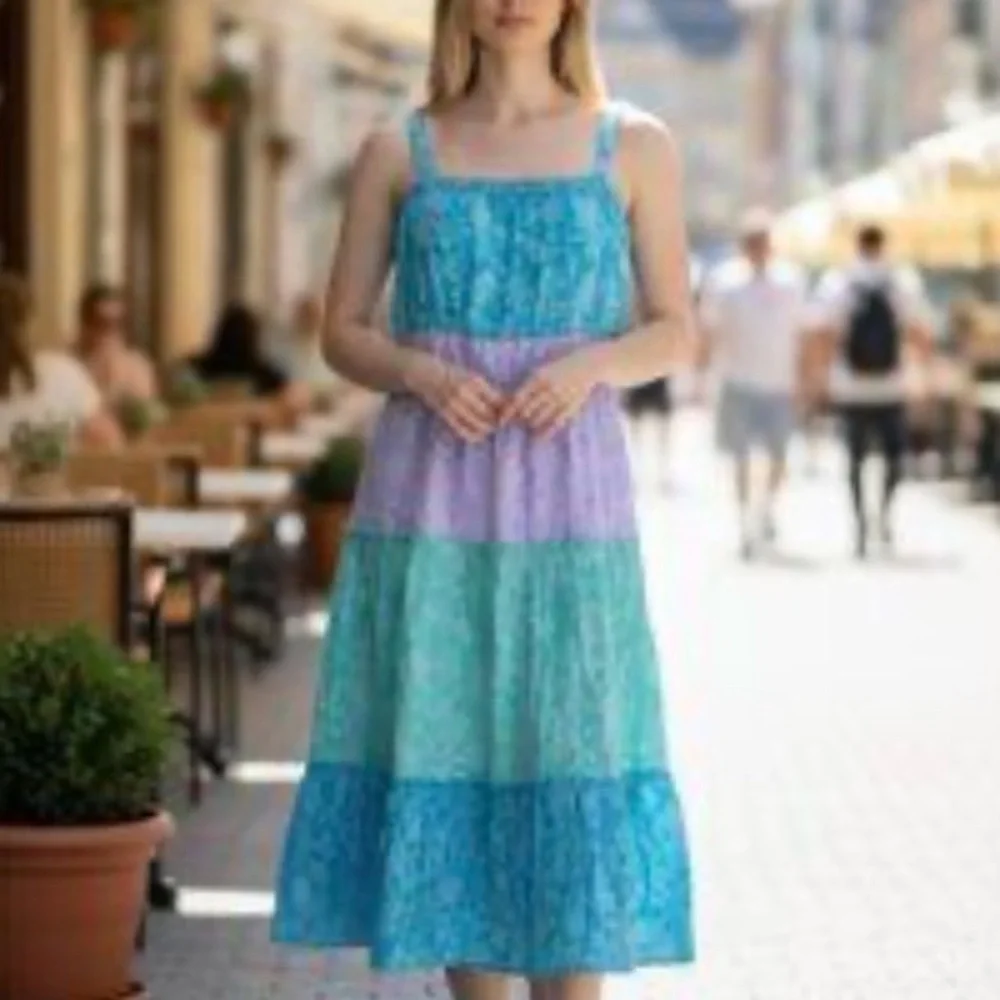 Design History Turquoise and Lavender Layered Maxi Dress Girls Size 5